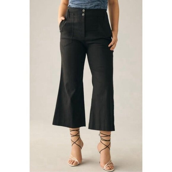 The Naomi Cropped Wide-Leg Black Stretch Flared Pants by Maeve Anthropologie 14 - Picture 1 of 12